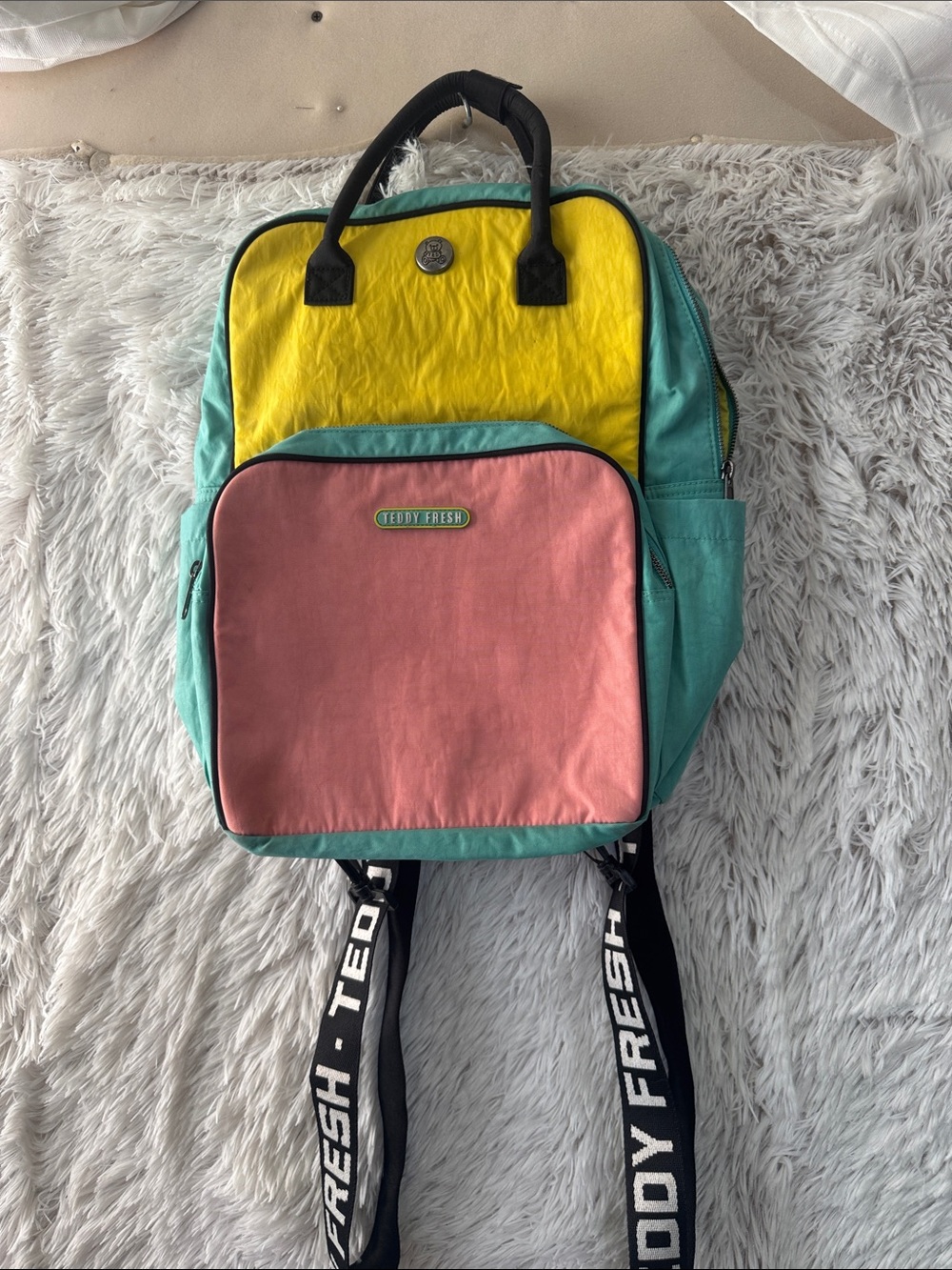 Teddy Fresh Colorblock Canvas Backpack in Pink, Yellow & Teal